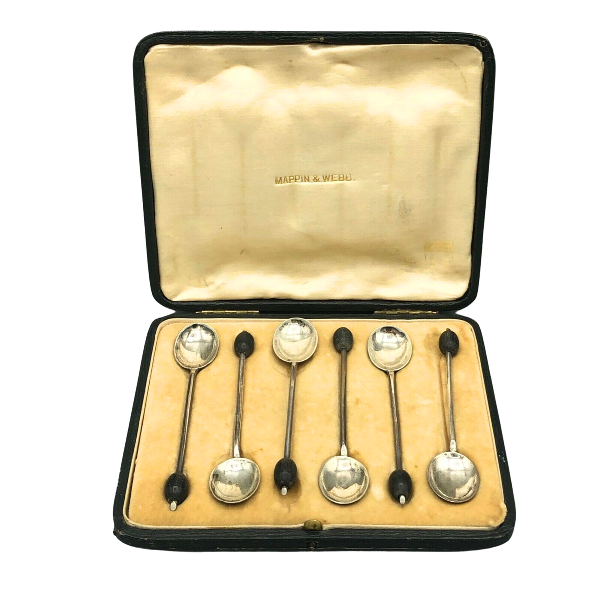 1910 Set of Six Sterling Coffee Bean Demitasse Spoons By Mappin Webb Mission Gallery Antiques