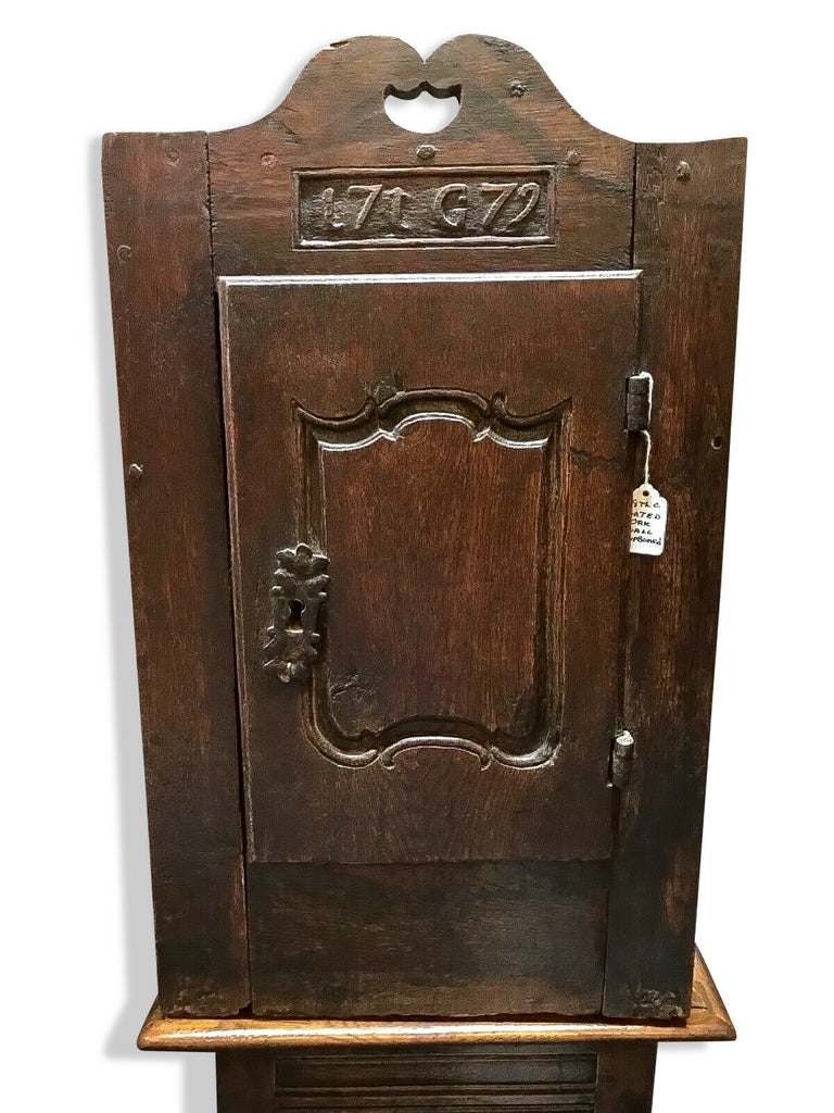 D.1779 Antique Oak Wall Cupboard,& Initialed Original Hardware continental Rare - MissionGallery