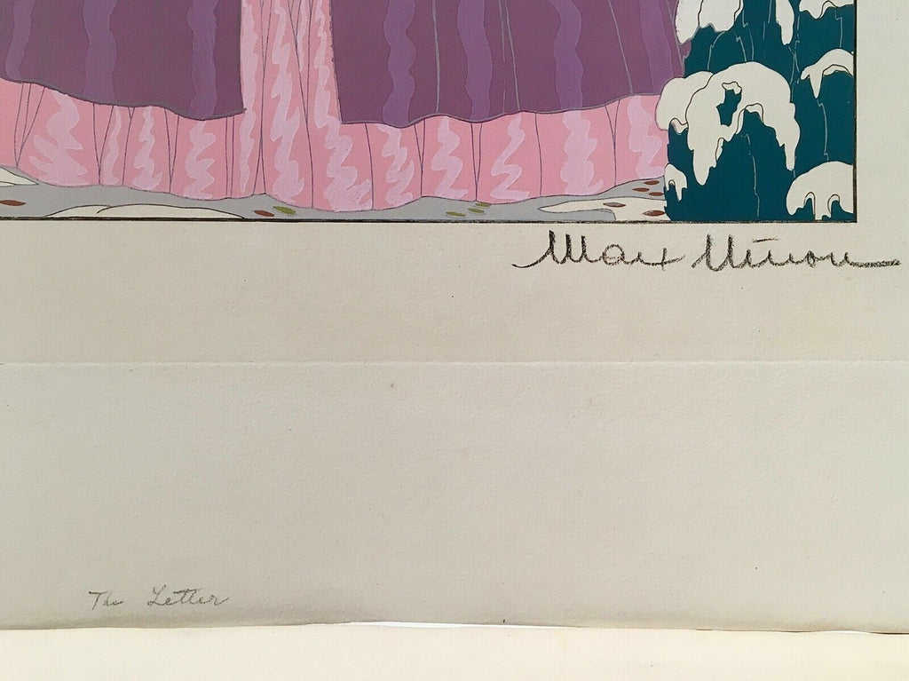 Victor Max Ninon "The Letter" Pochoir Hand Colored Print 1920s Unmounted - MissionGallery