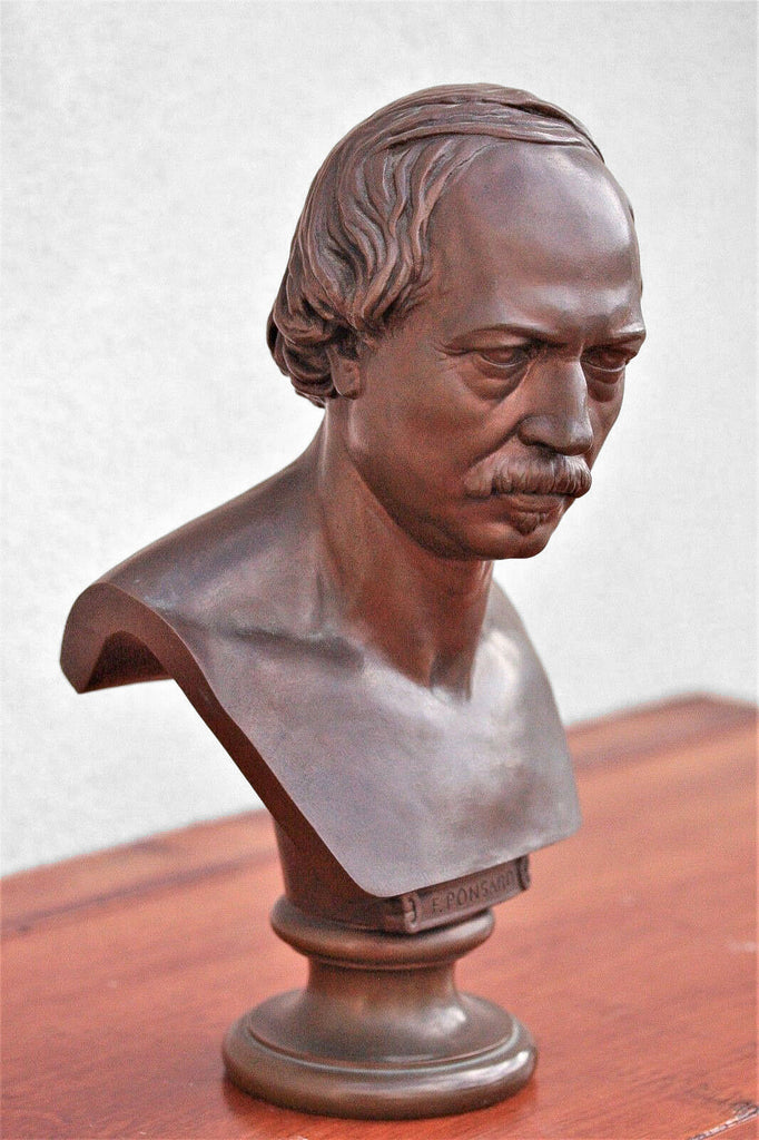 Antoine Samuel Adam- Salomon 1869 Bronze Bust of Francois Ponsard, Barbedienne - MissionGallery