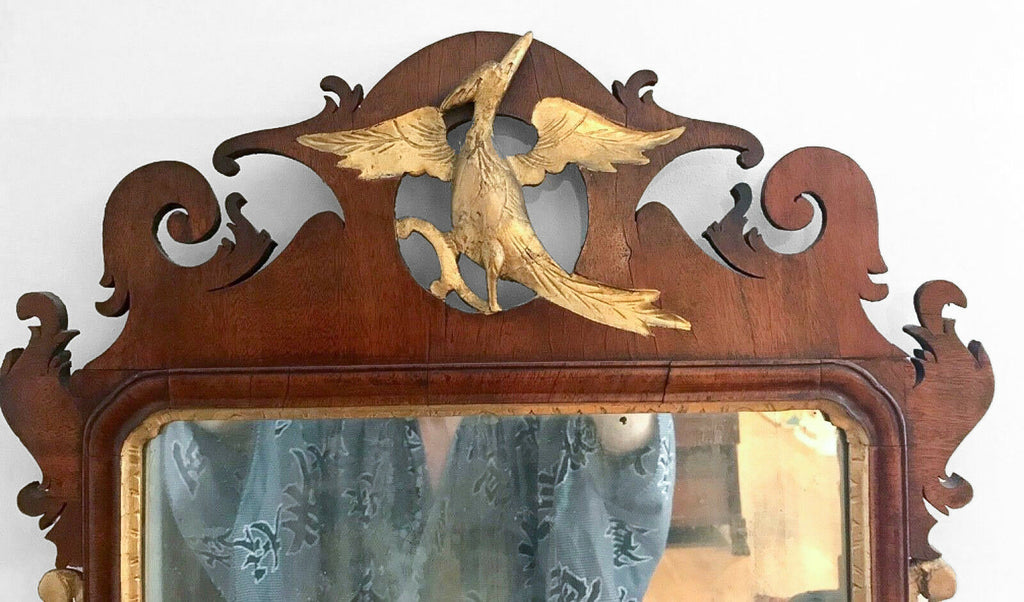 18th c. Chippendale Parcel-Gilt Mirror with Carved Phoenix 1785 - 1795, ORIGINAL - MissionGallery