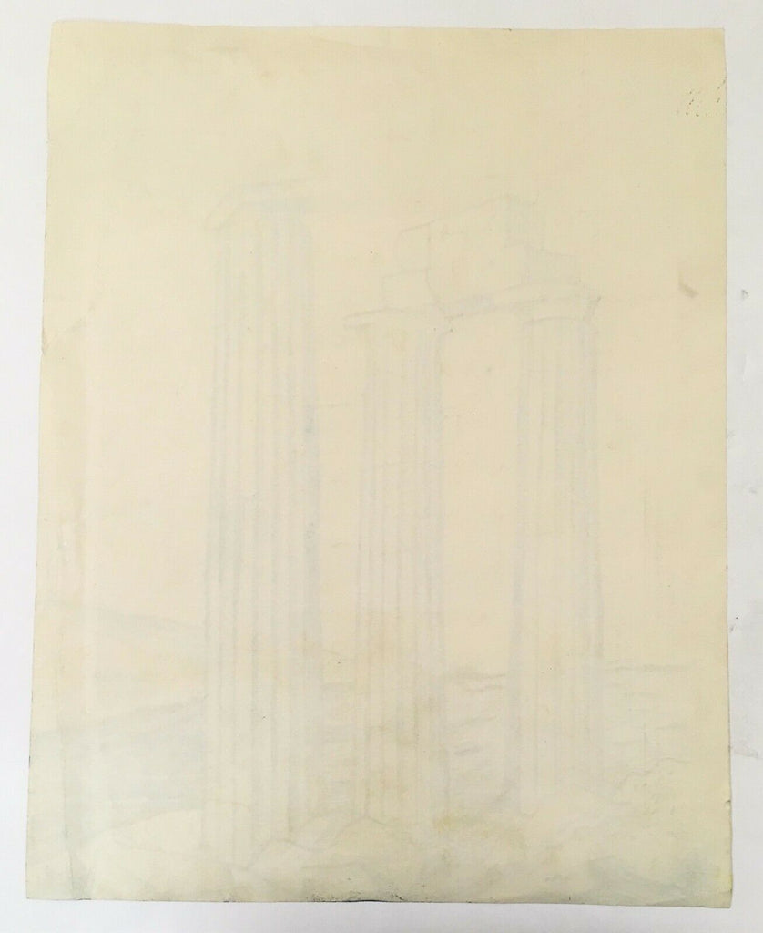 Original Signed 1948 Raul Anguiano Ink Drawing Roman Columns Important Mexico - MissionGallery