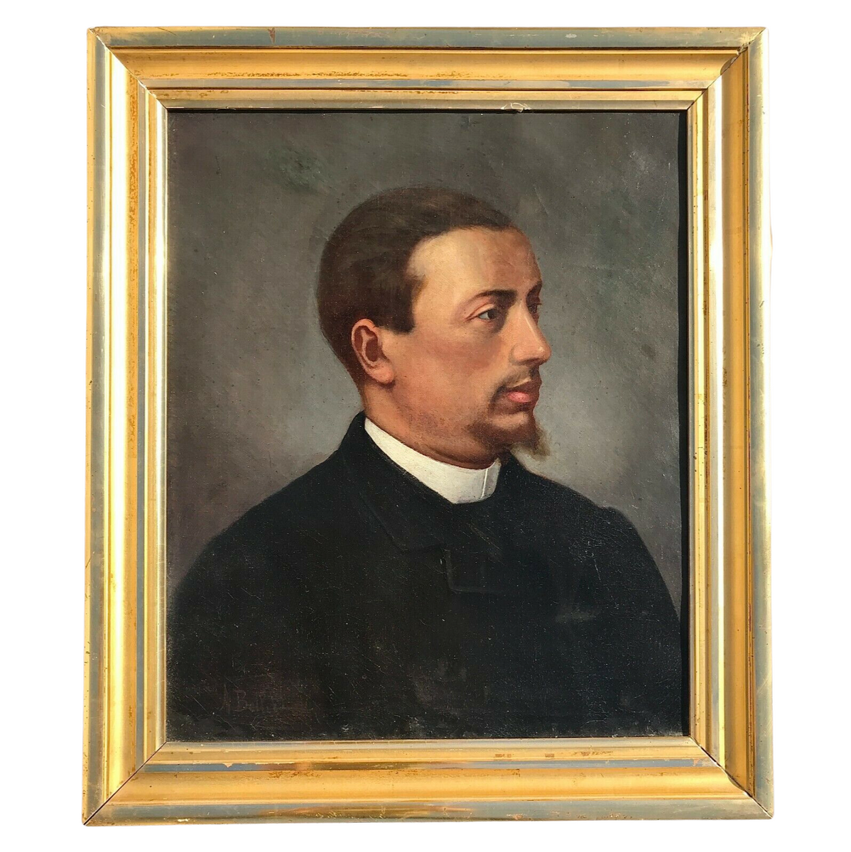 19th Century Portrait of Priest Oil on Canvas Painting signed & identi ...