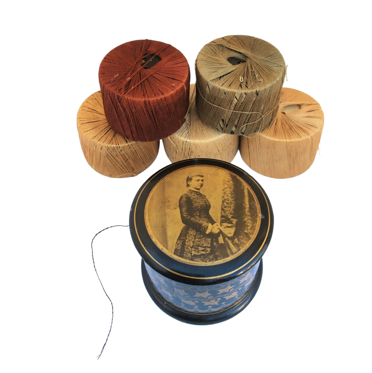 c. 1860-80s Laquered Papier Mache Thread Box with Gilding & Albumen Po ...