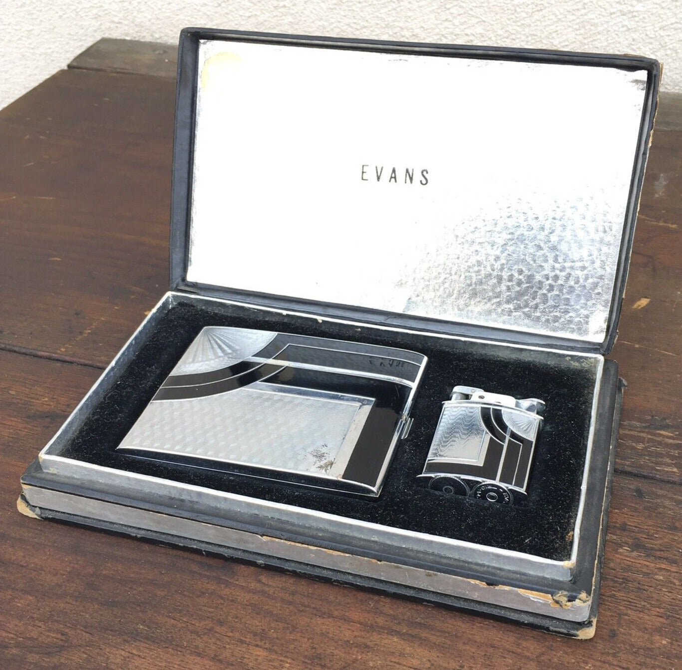 evans cigarette case 1940s Lighter Art Deco Silver Excellent Working C Power Of One Designs 1950s Mid-Century Evans Wristlet Compact