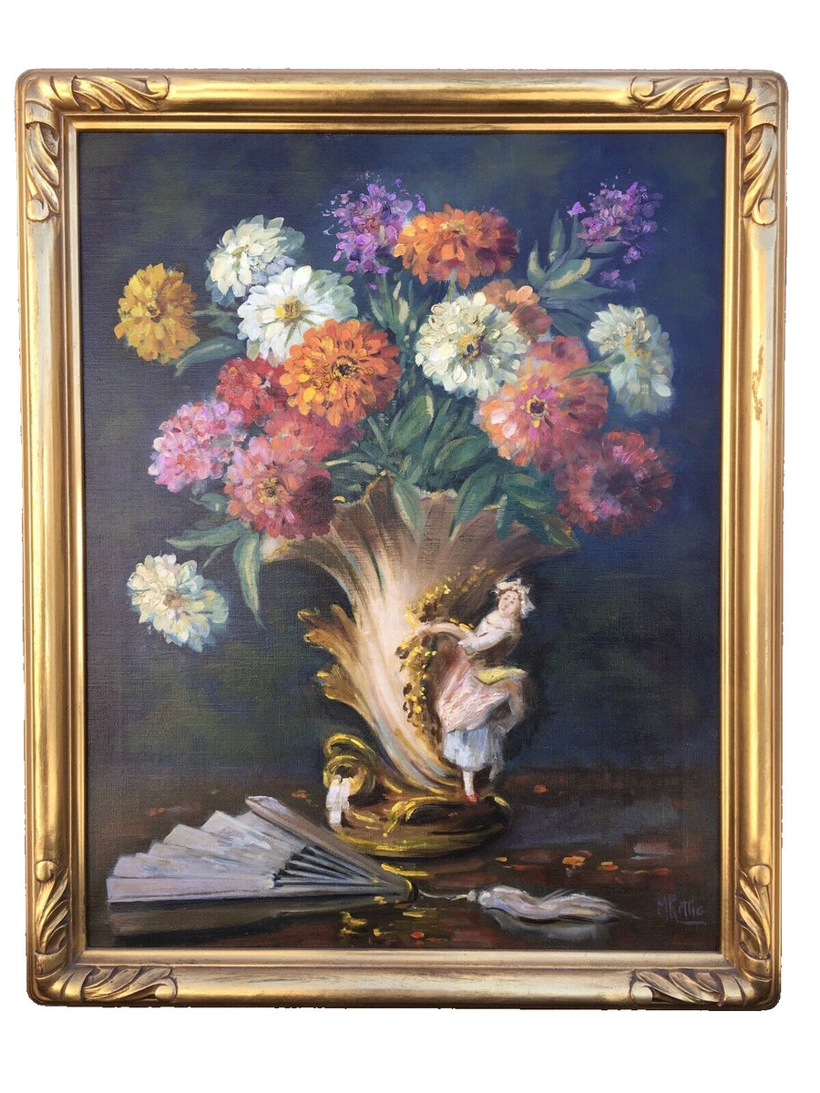 Martin Rettig Original Oil On Canvas Floral Still Life Painting Framed ...
