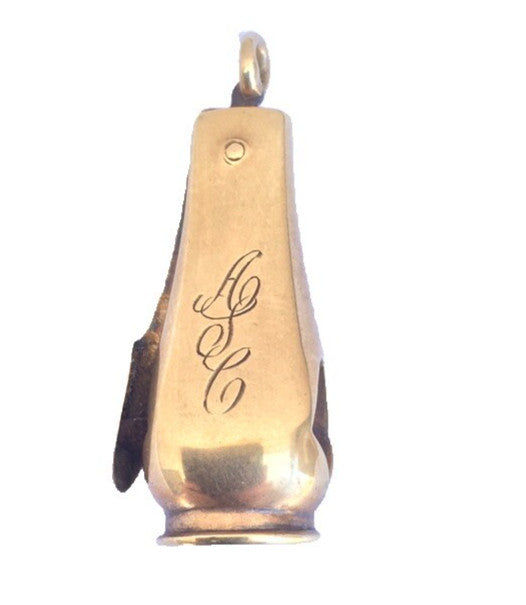 Antique 1900, 14K Gold Cigar Cutter Watch Fob Pendant, Monogram