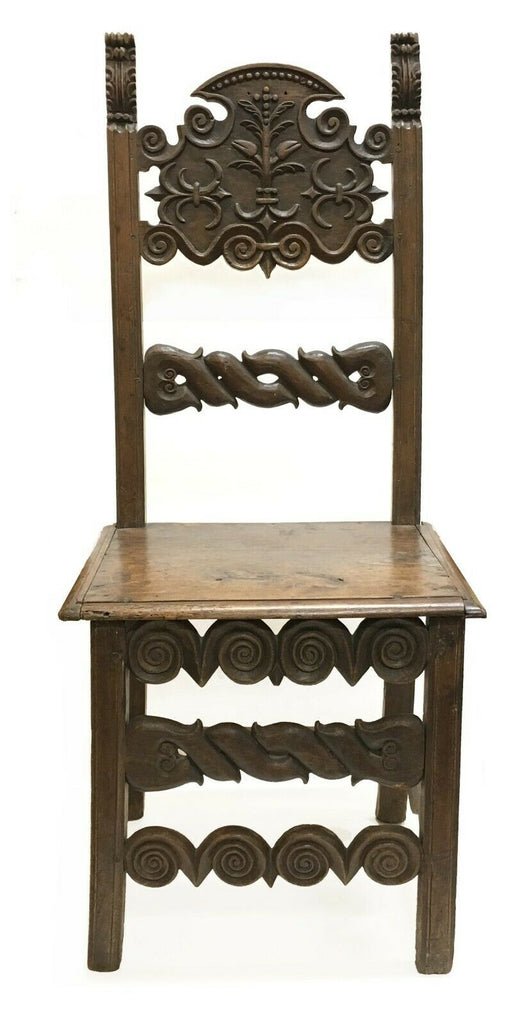 17th Century Italian Renaissance Carved Wood Side Chair - MissionGallery