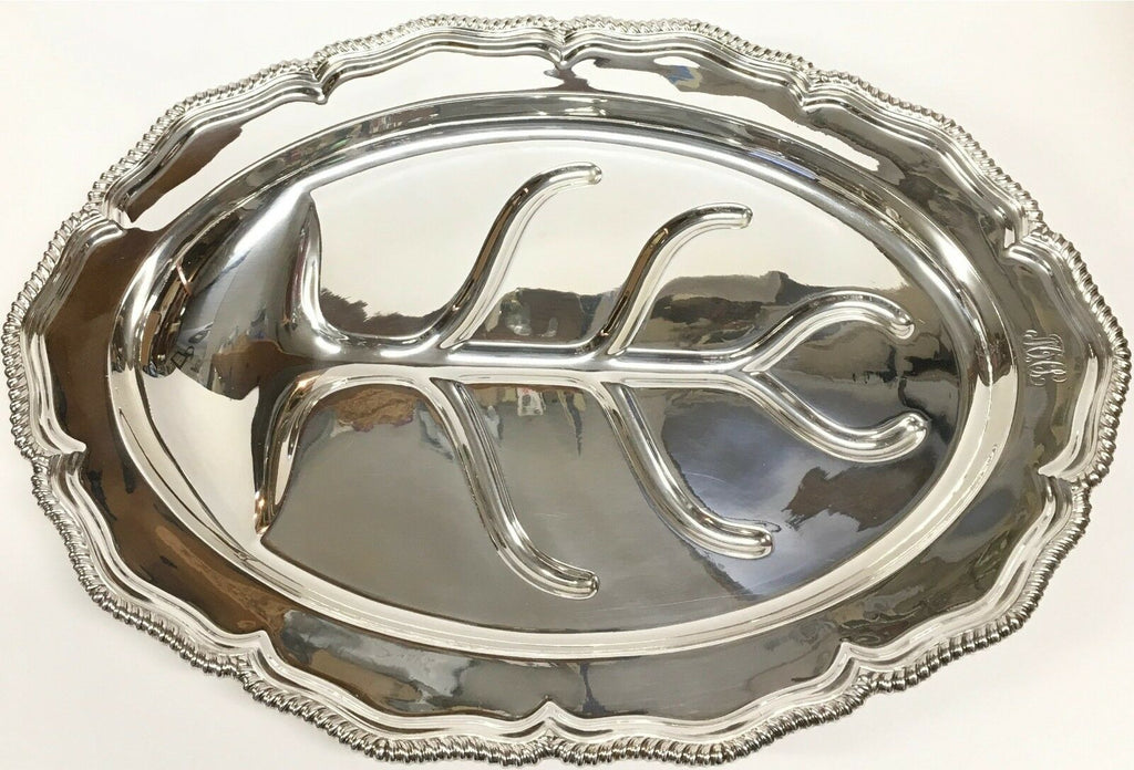 1920s Tiffany Silver Plate Dragooned Well & Tree Platter w/ Paw Feet Very Large - MissionGallery