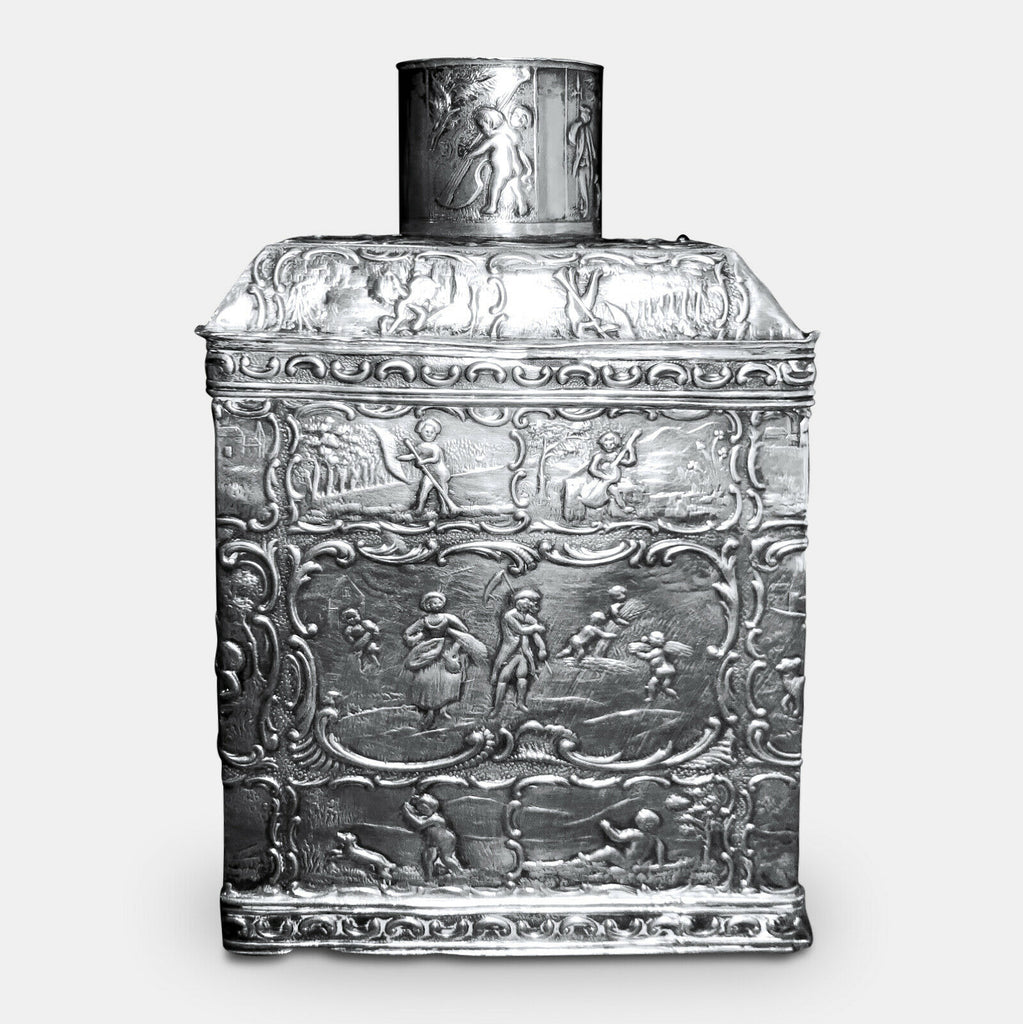 Antique 19th Century c.1879-1890s Continental Silver Tea Caddy, Repousse 184g - MissionGallery