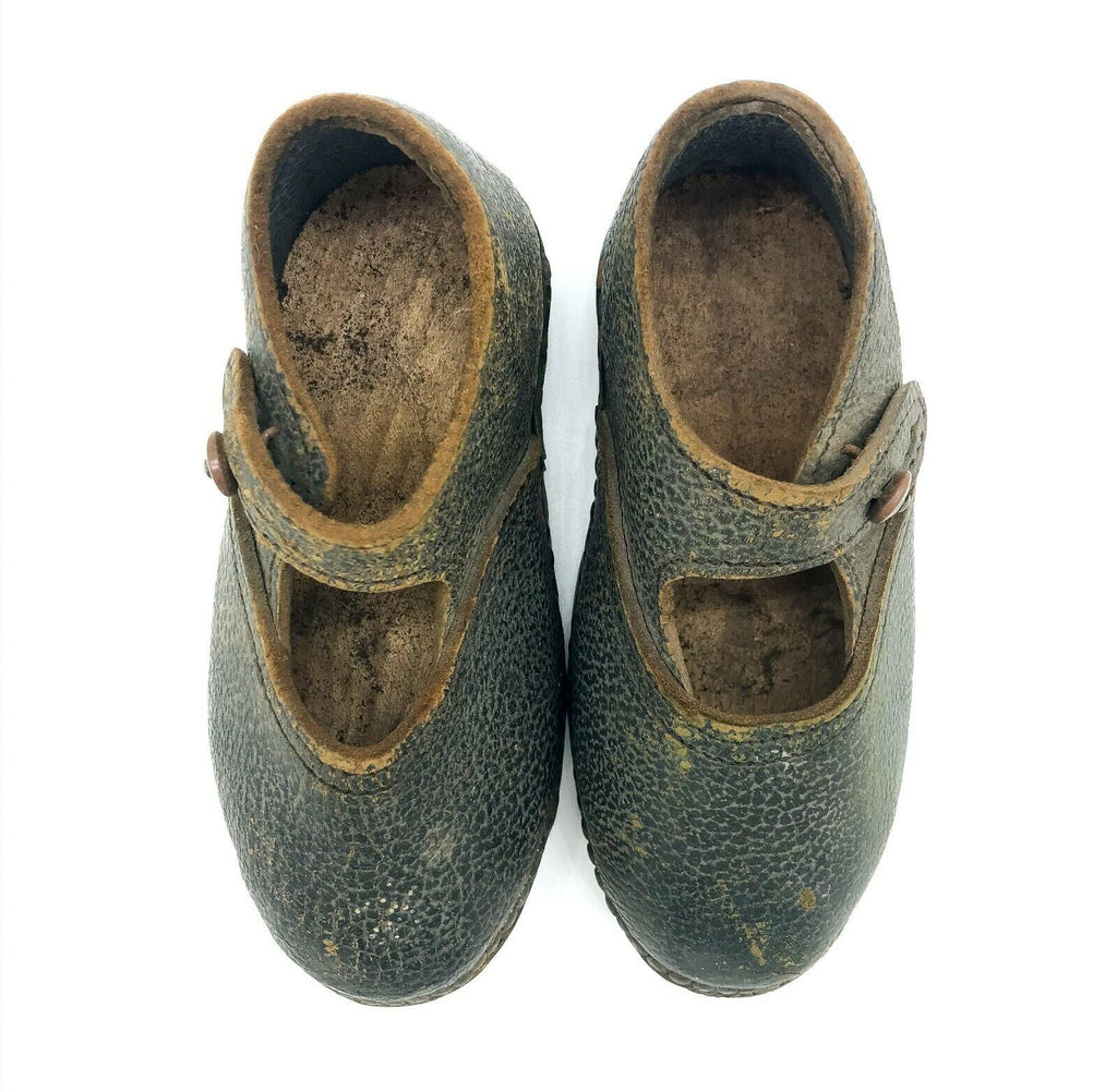 C. 1900 Lancashire, England Children's Clogs / Wood & Leather Shoes, Provenance - MissionGallery