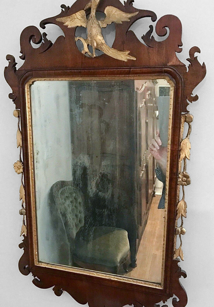 18th c. Chippendale Parcel-Gilt Mirror with Carved Phoenix 1785 - 1795, ORIGINAL - MissionGallery