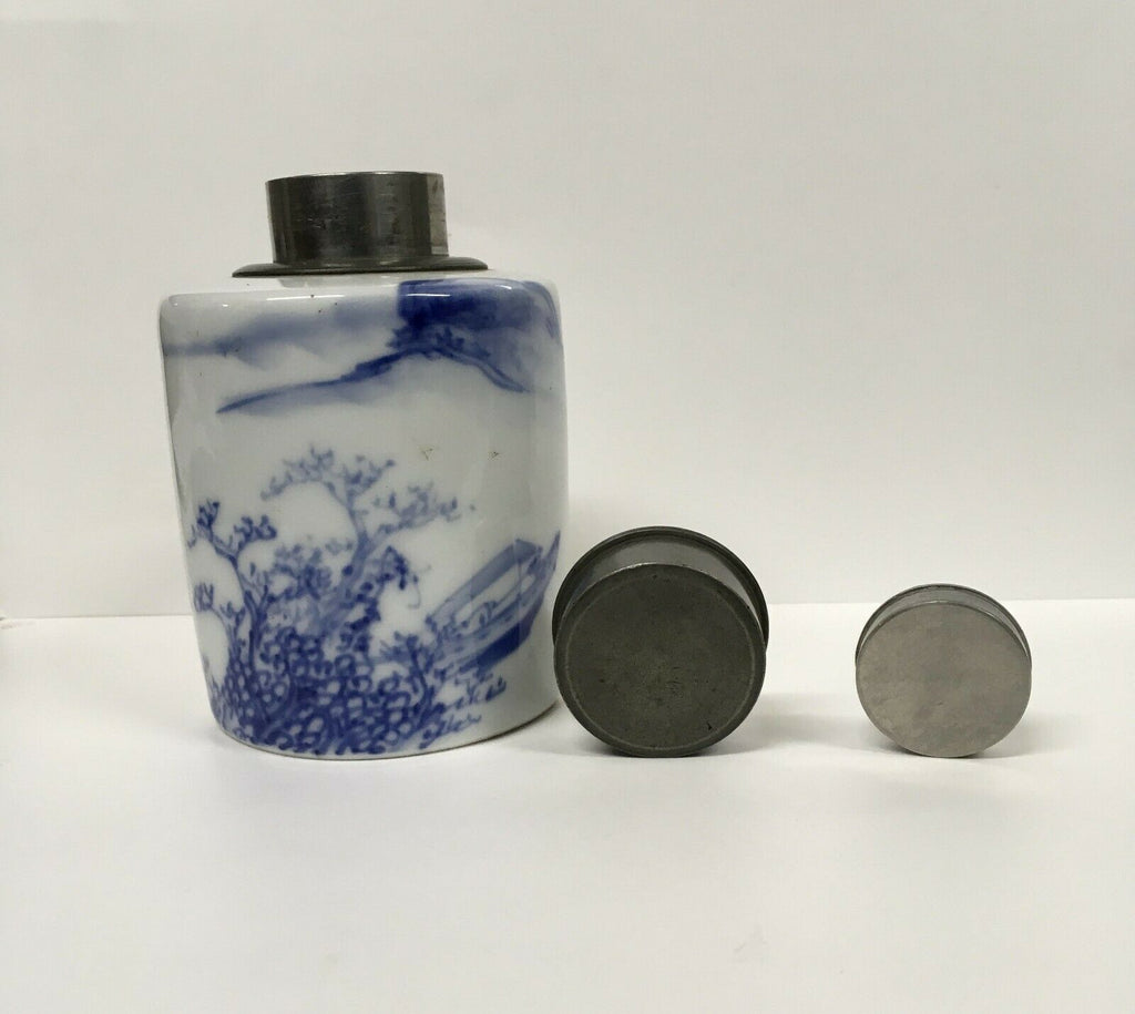 19th - 20th c. Imari Porcelain Pewter Tea Caddy  Japan - MissionGallery