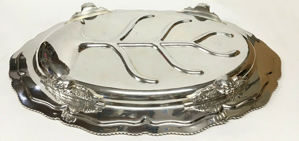 1920s Tiffany Silver Plate Dragooned Well & Tree Platter w/ Paw Feet Very Large - MissionGallery