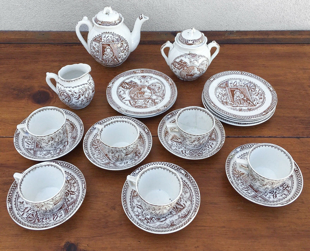 C. 1890 21 Piece Child's Tea Set Charles Allerton & Sons England, RARE - MissionGallery
