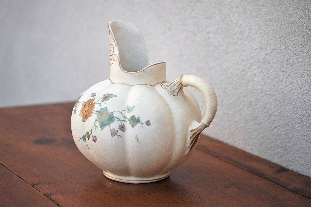 1890's Hampshire Pottery Aesthetic Style Pitcher, Ivy Pattern, nice - MissionGallery