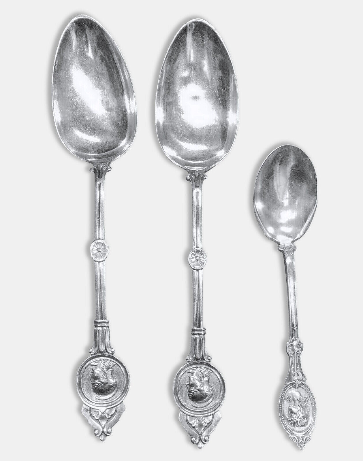 19thc Coin Silver Medallion spoons: Schulz Fischer 1870, H&D