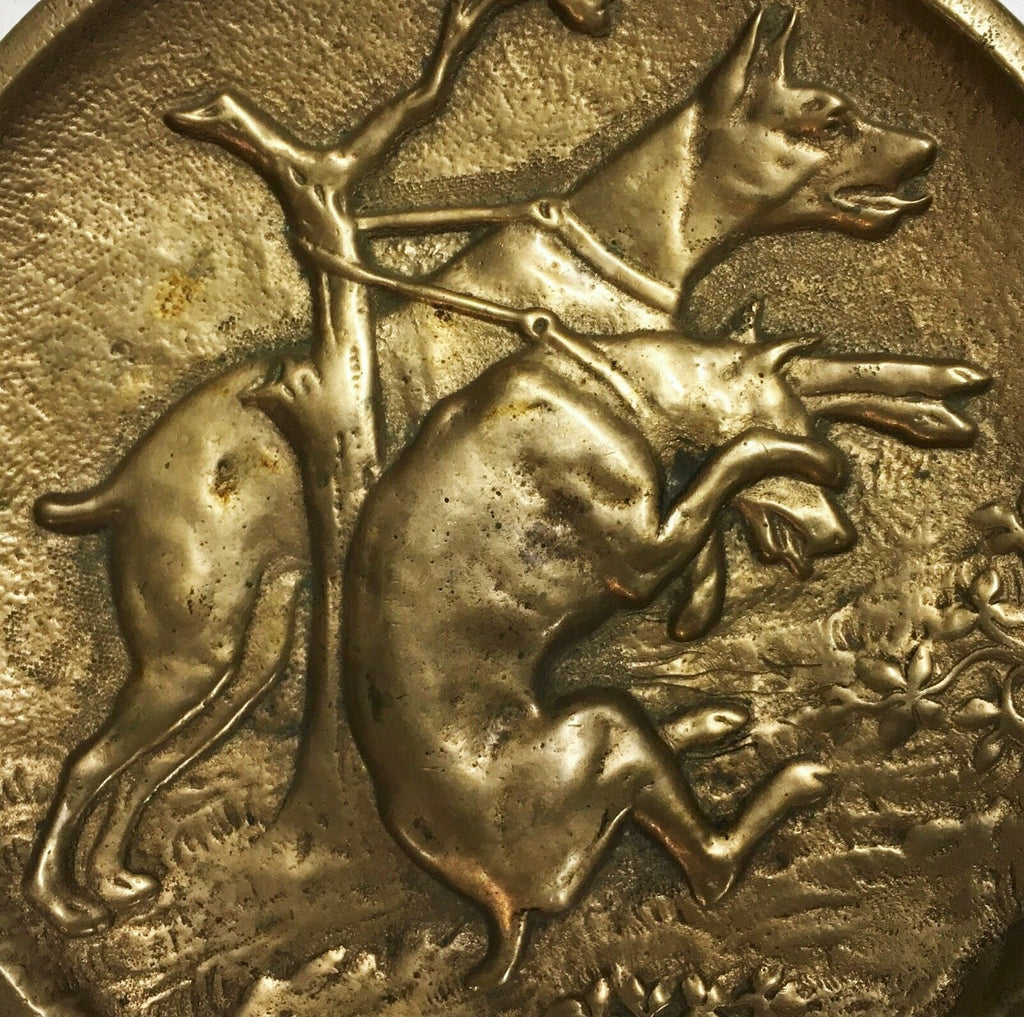 Antique Pipe / Card Tray Doberman Pinscher Hunting Dogs  Bronze German c.1900 - MissionGallery