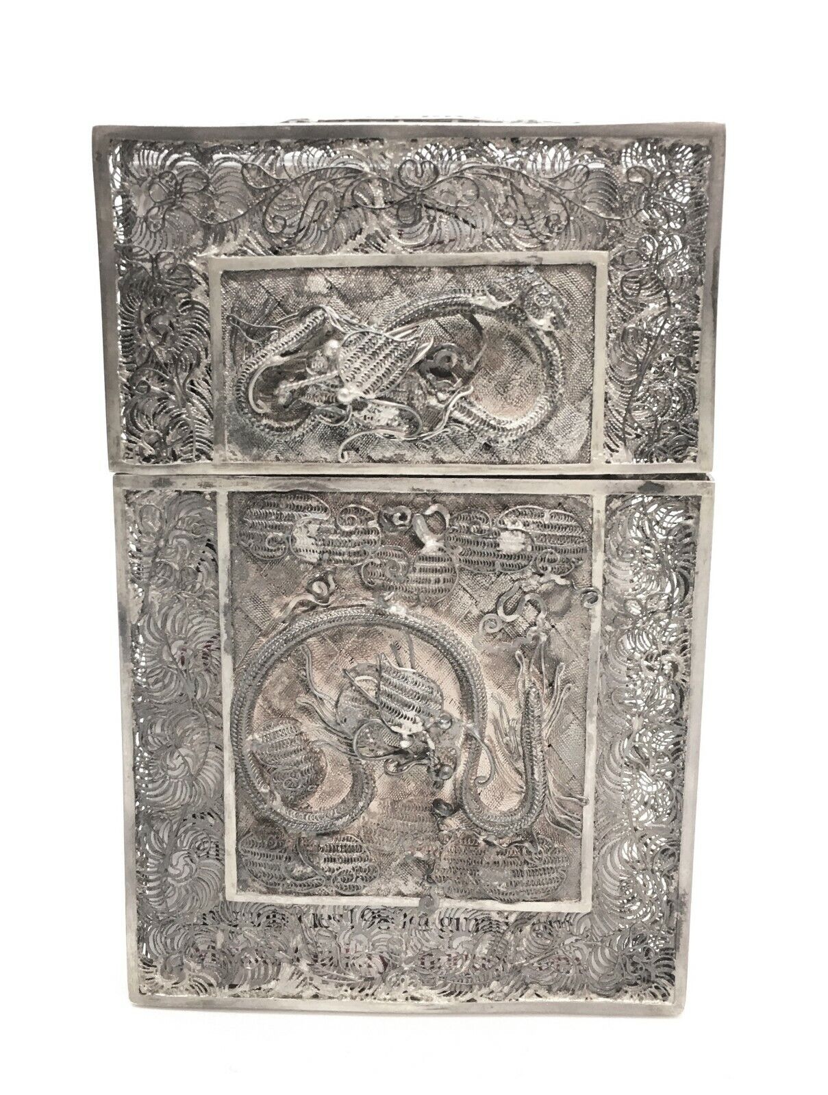 19th C. Chinese Filigree Calling Card Case W/ Phoenix & Dragon .925+ S Mission Gallery Antiques 19th C. Chinese Filigree Calling Card Case W/ Phoenix & Dragon .925+ S Mission Gallery Antiques