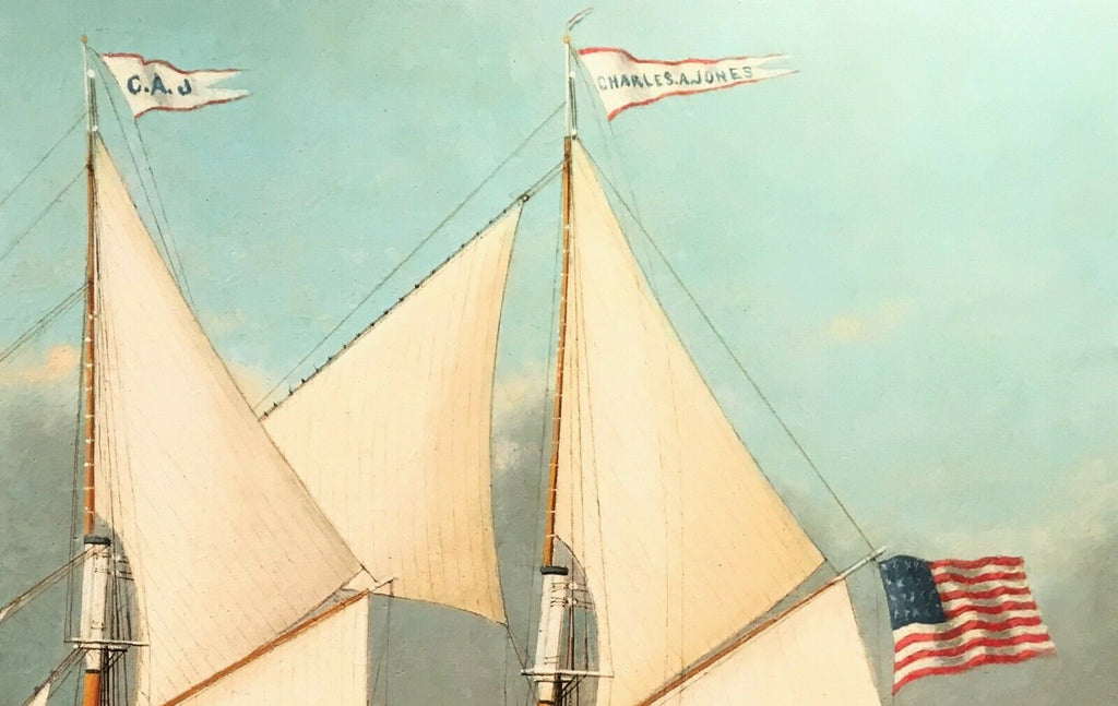 1860s American Ship Portrait "The Schooner Charles A. Jones Cyrus S-Kent Master" - MissionGallery