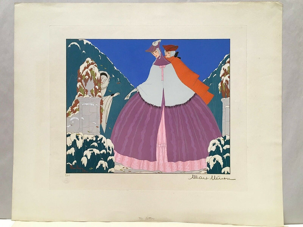 Victor Max Ninon "The Letter" Pochoir Hand Colored Print 1920s Unmounted - MissionGallery