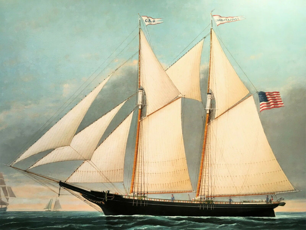 1860s American Ship Portrait "The Schooner Charles A. Jones Cyrus S-Kent Master" - MissionGallery