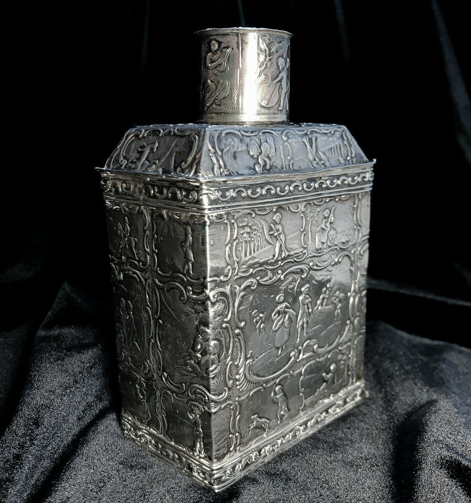 Antique 19th Century c.1879-1890s Continental Silver Tea Caddy, Repousse 184g - MissionGallery