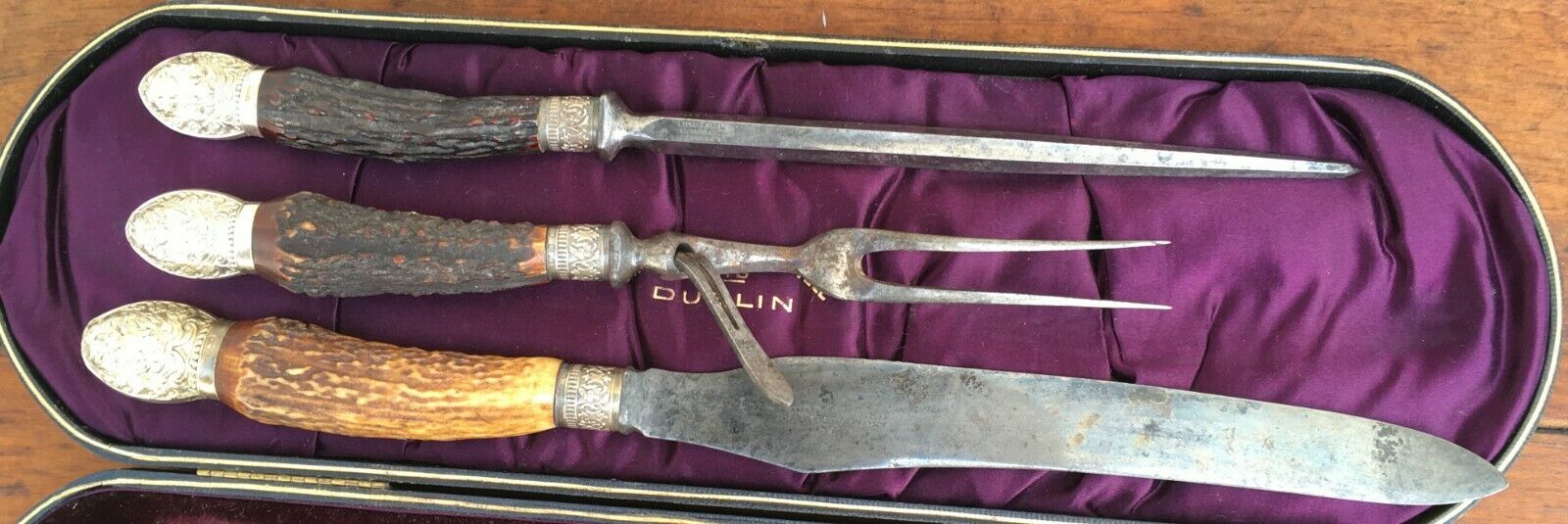 Vintage Reed & Barton Sterling Silver Roast Carving Fork/Knife/Sharpener  Set - 3 Piece Set