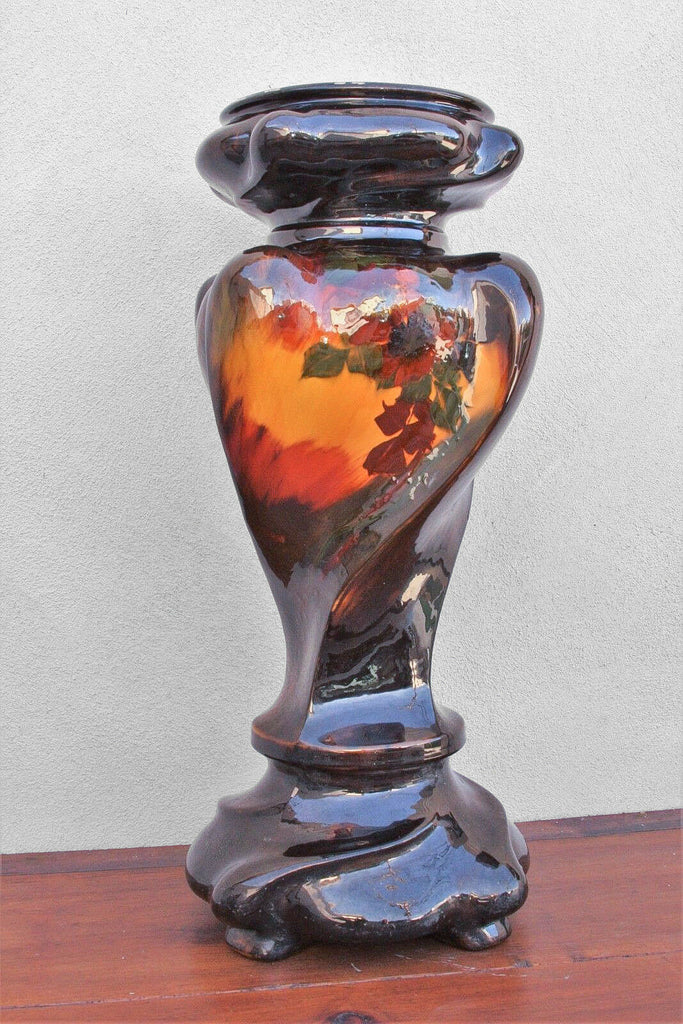 Antique Original c. 1900 Weller Art Pottery Aurelian Rose Pedestal Display Stand - MissionGallery