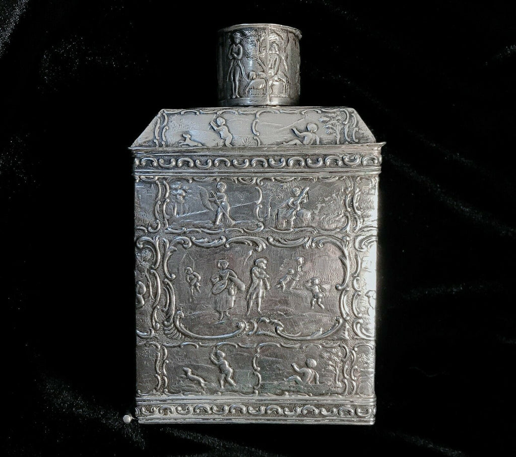 Antique 19th Century c.1879-1890s Continental Silver Tea Caddy, Repousse 184g - MissionGallery