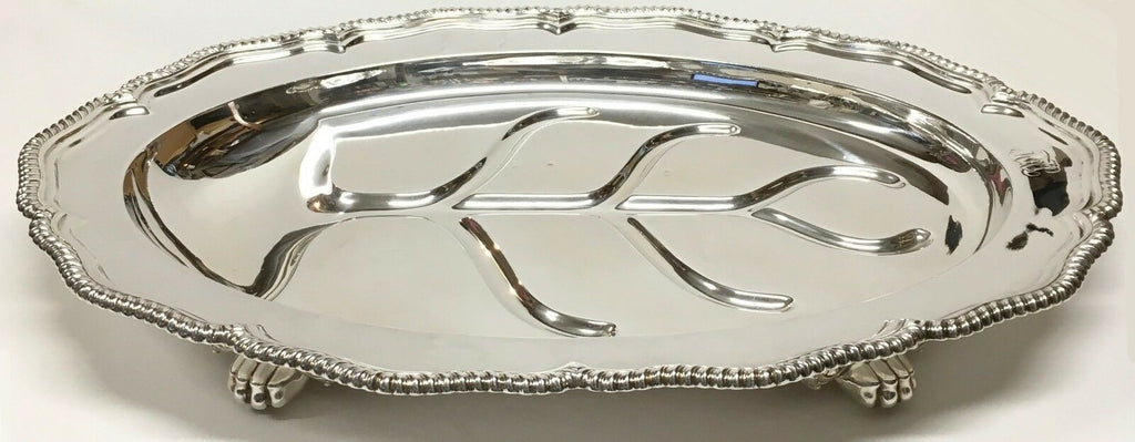 1920s Tiffany Silver Plate Dragooned Well & Tree Platter w/ Paw Feet Very Large - MissionGallery