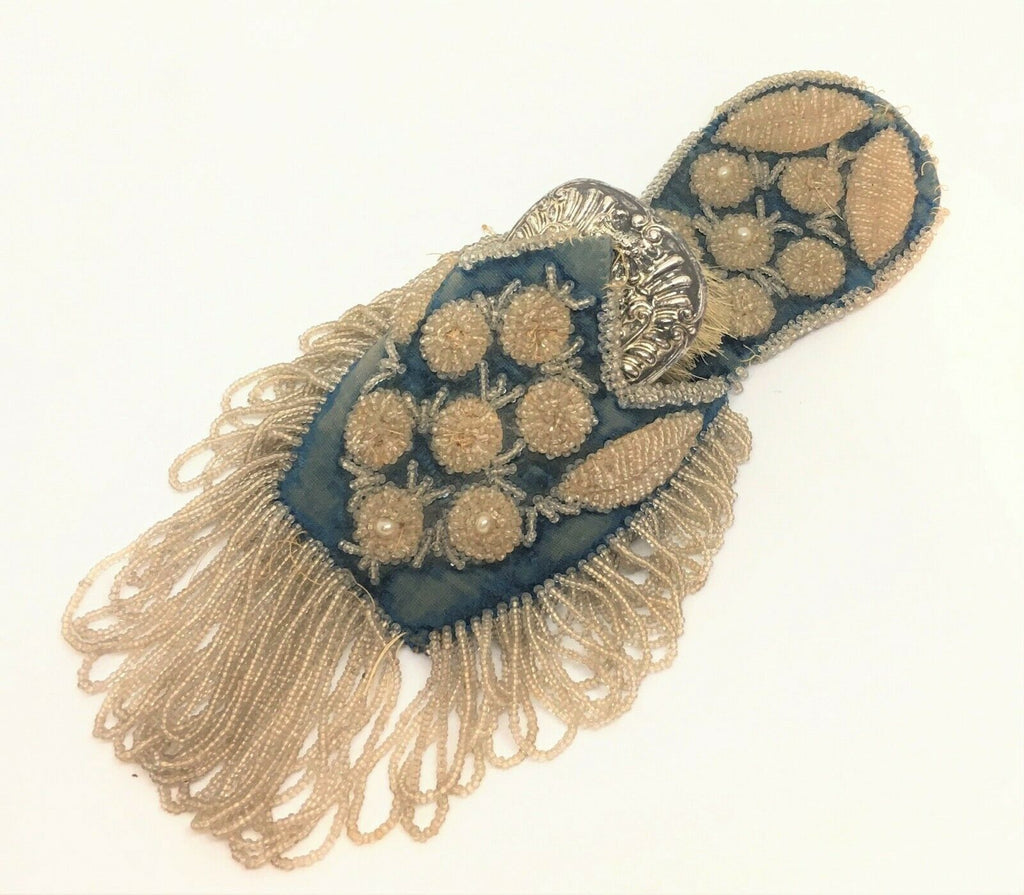 19th Century Victorian Iroquois Blue Beaded Slipper Shoe Wall Pocket & Brush - MissionGallery
