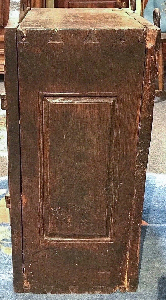 D.1779 Antique Oak Wall Cupboard,& Initialed Original Hardware continental Rare - MissionGallery