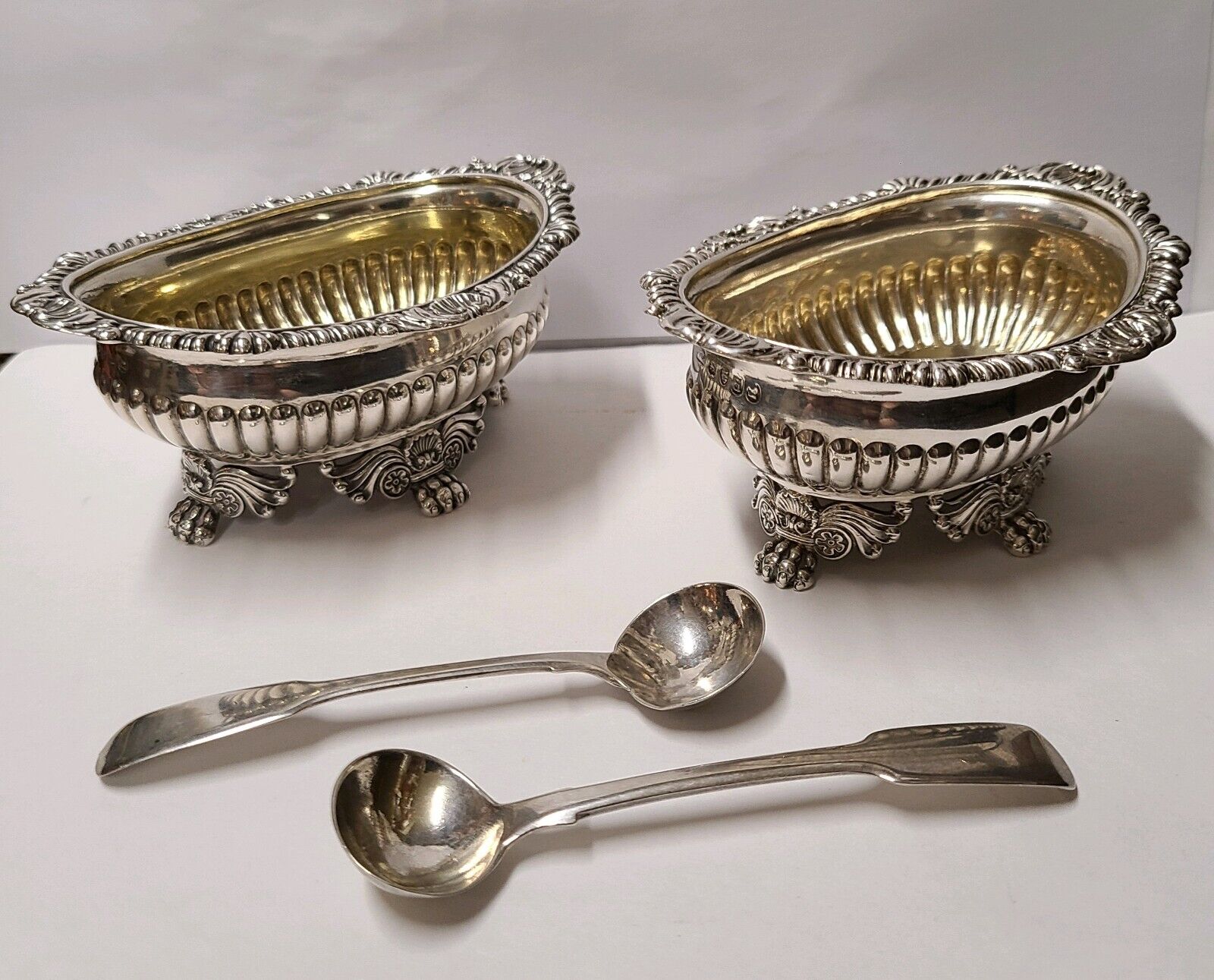 Pair of Early 19th English George 111 Sterling Gilt Salt